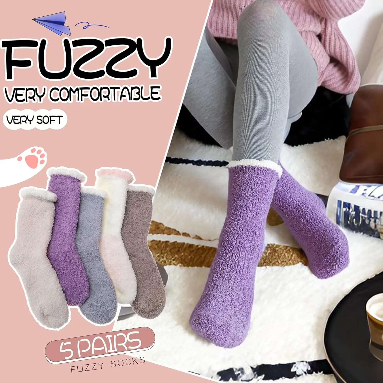 EBMORE Womens Fuzzy Socks Fleece Fluffy Cabin Plush Warm Sleep Soft Cozy Winter Adult Socks