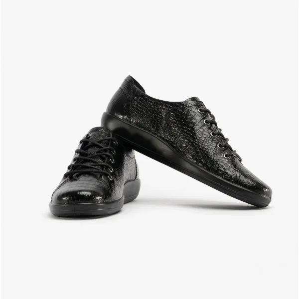 ECCO SOFT 2.0 Tie Womens Leather Lace-Up Shoes Black