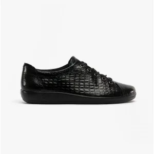ECCO SOFT 2.0 Tie Womens Leather Lace-Up Shoes Black