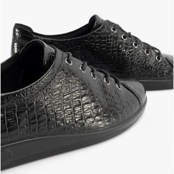 ECCO SOFT 2.0 Tie Womens Leather Lace-Up Shoes Black