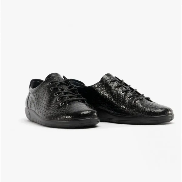 ECCO SOFT 2.0 Tie Womens Leather Lace-Up Shoes Black