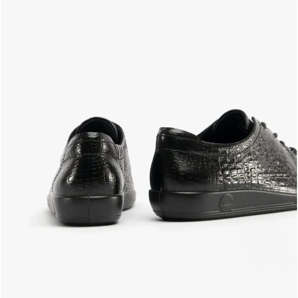 ECCO SOFT 2.0 Tie Womens Leather Lace-Up Shoes Black