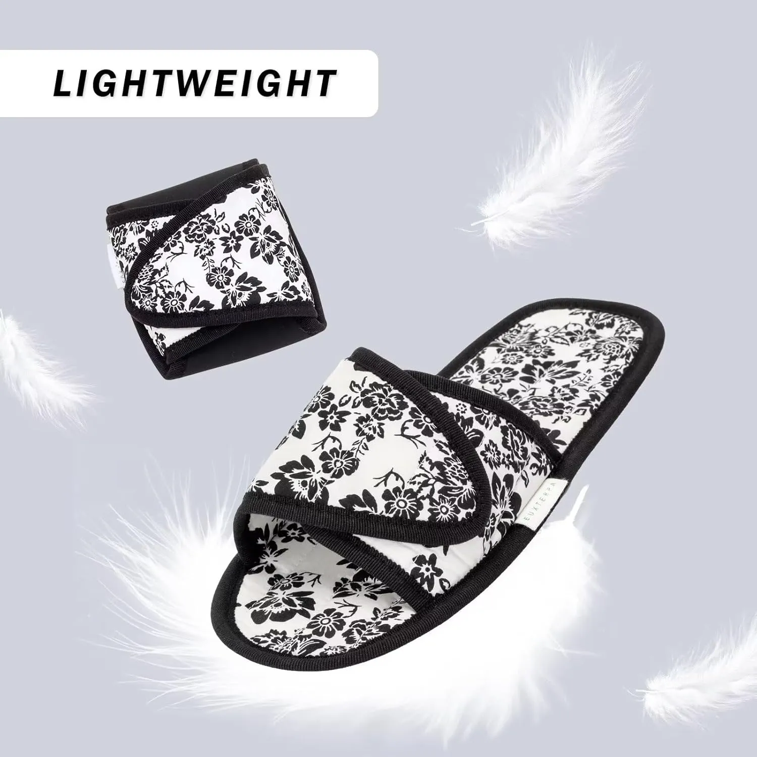 EUXTERPA Women Travel Slippers, Adjustable Ladies Slipper, Lightweight Easy Carry Foldable Travel Slippers with Storage Bag