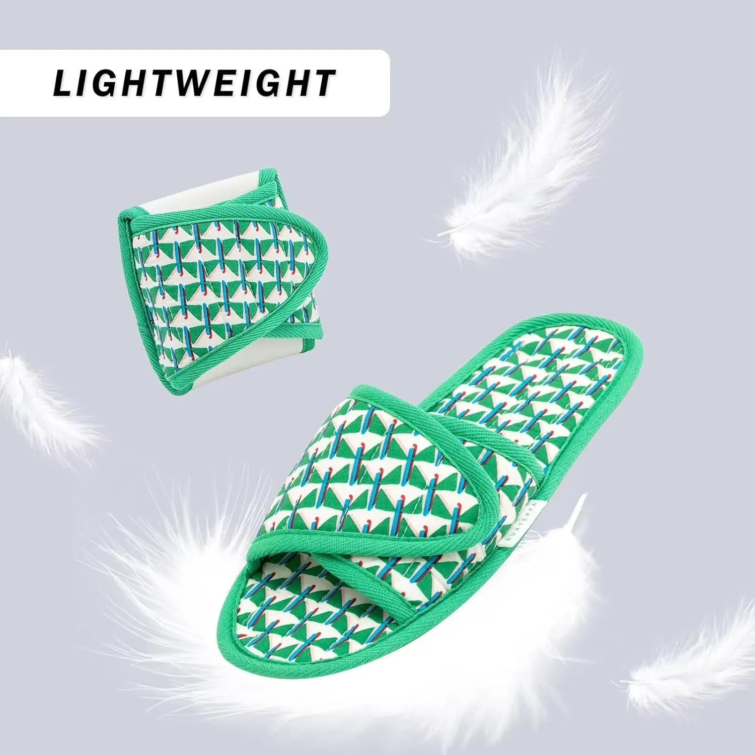 EUXTERPA Women Travel Slippers, Adjustable Ladies Slipper, Lightweight Easy Carry Foldable Travel Slippers with Storage Bag