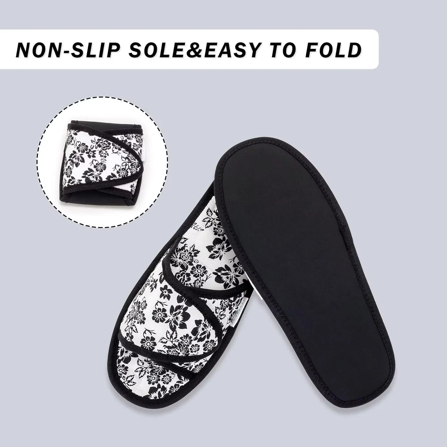 EUXTERPA Women Travel Slippers, Adjustable Ladies Slipper, Lightweight Easy Carry Foldable Travel Slippers with Storage Bag