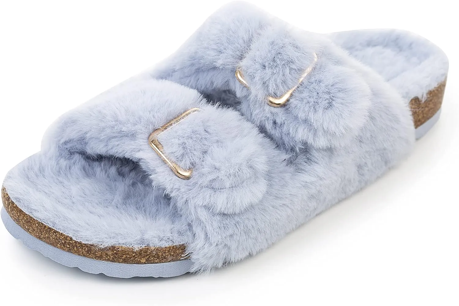 FITORY Womens Open Toe Slipper with Cozy Lining,Faux Rabbit Fur Cork Slide Sandals Size 6-11