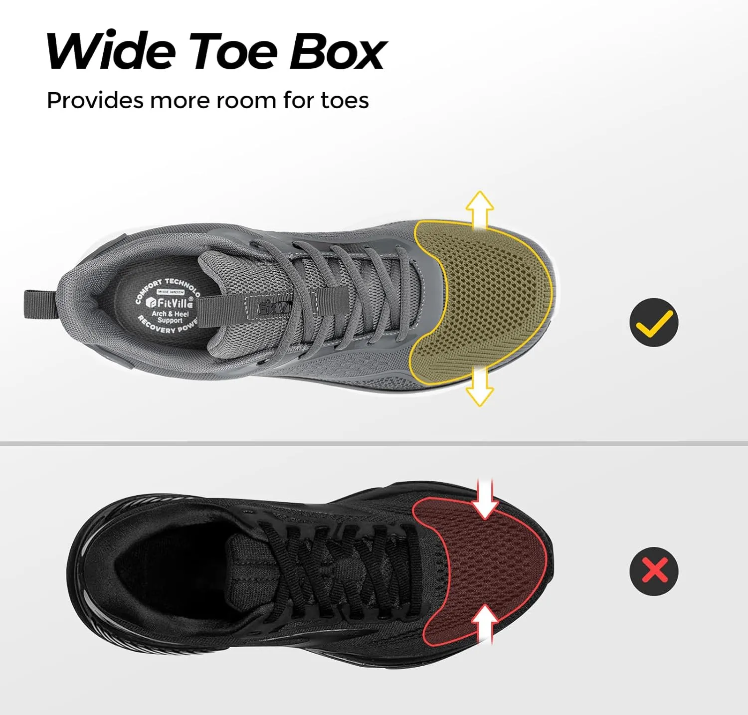 FitVille Men's Wide Walking Shoes Lightweight Comfortable Sneakers Breathable Wide Athletic Shoes - Cloud Jogger V3