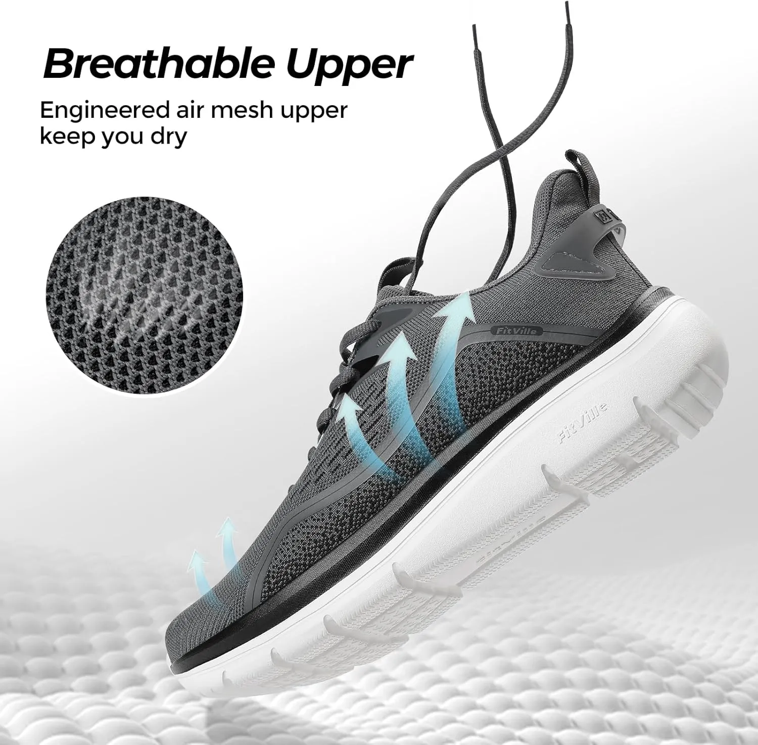 FitVille Men's Wide Walking Shoes Lightweight Comfortable Sneakers Breathable Wide Athletic Shoes - Cloud Jogger V3