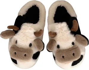 Floerns Women's Cartoon Cow Slippers Cute Cozy Fuzzy Closed Toe Animal House Slippers