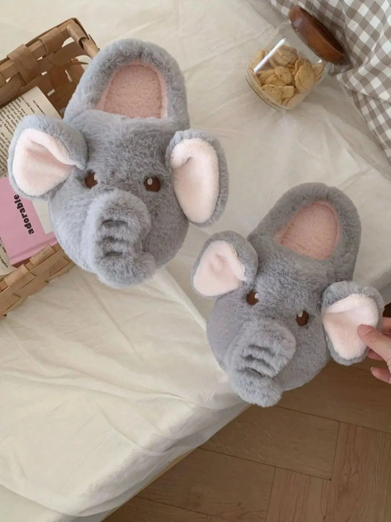 Fluffy Elephant Slippers – Cozy Plush Indoor House Shoes