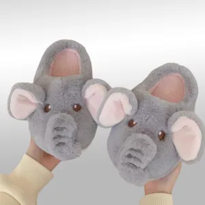 Fluffy Elephant Slippers – Cozy Plush Indoor House Shoes