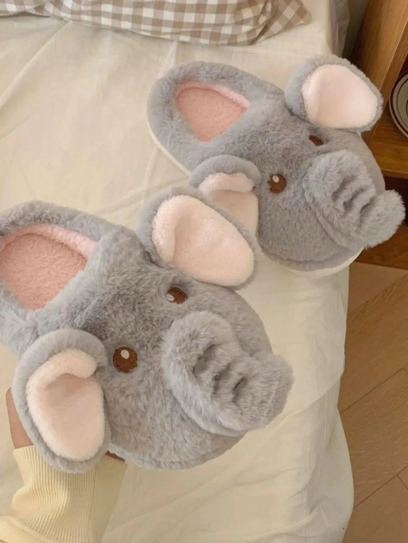 Fluffy Elephant Slippers – Cozy Plush Indoor House Shoes
