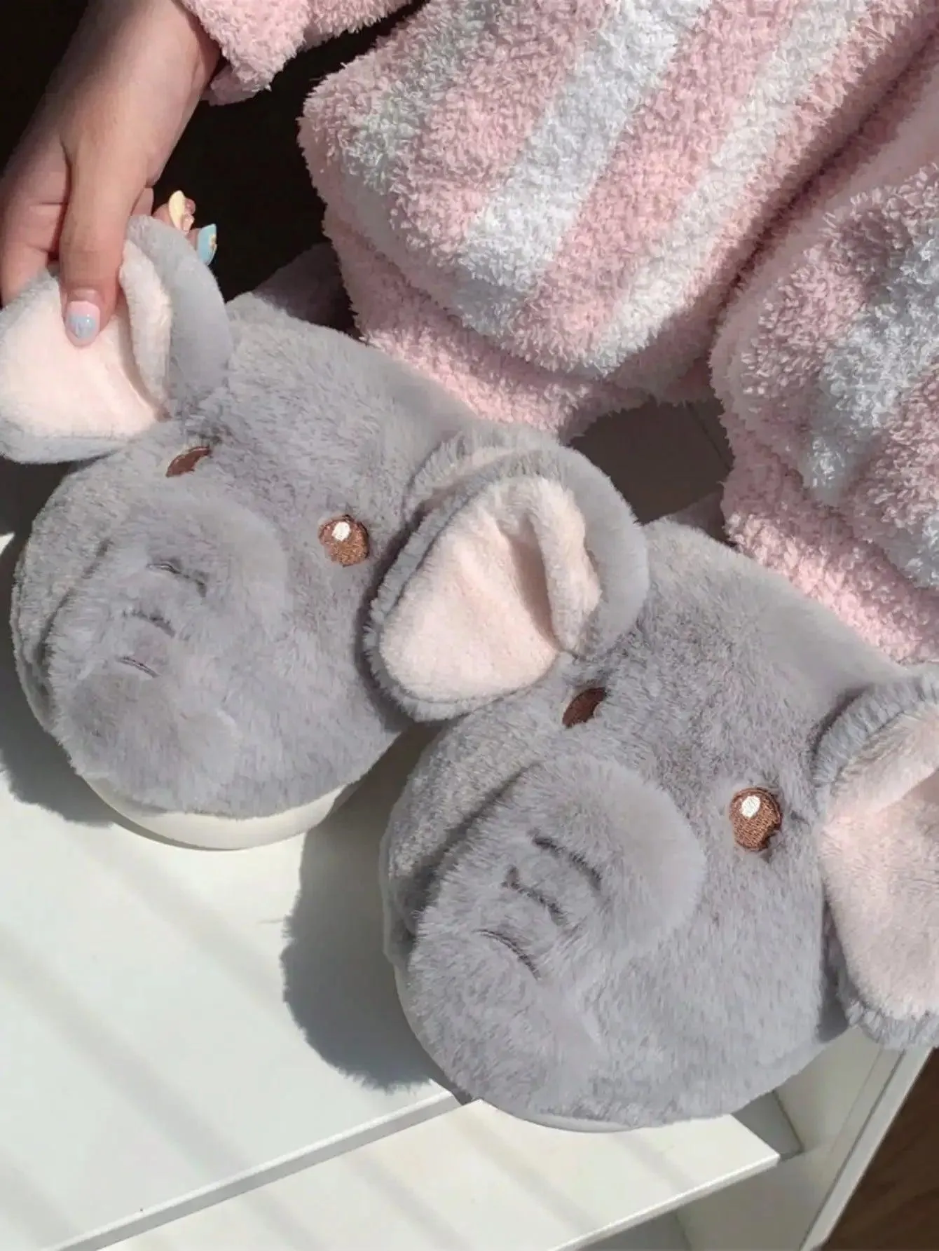 Fluffy Elephant Slippers – Cozy Plush Indoor House Shoes