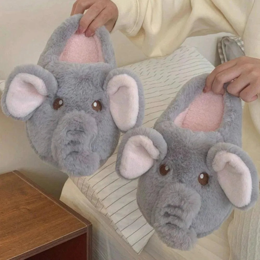 Fluffy Elephant Slippers – Cozy Plush Indoor House Shoes