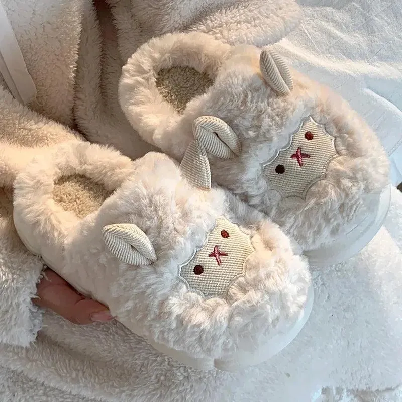 Fluffy Sheep Slippers – Cozy Plush House Shoes in Two Colors