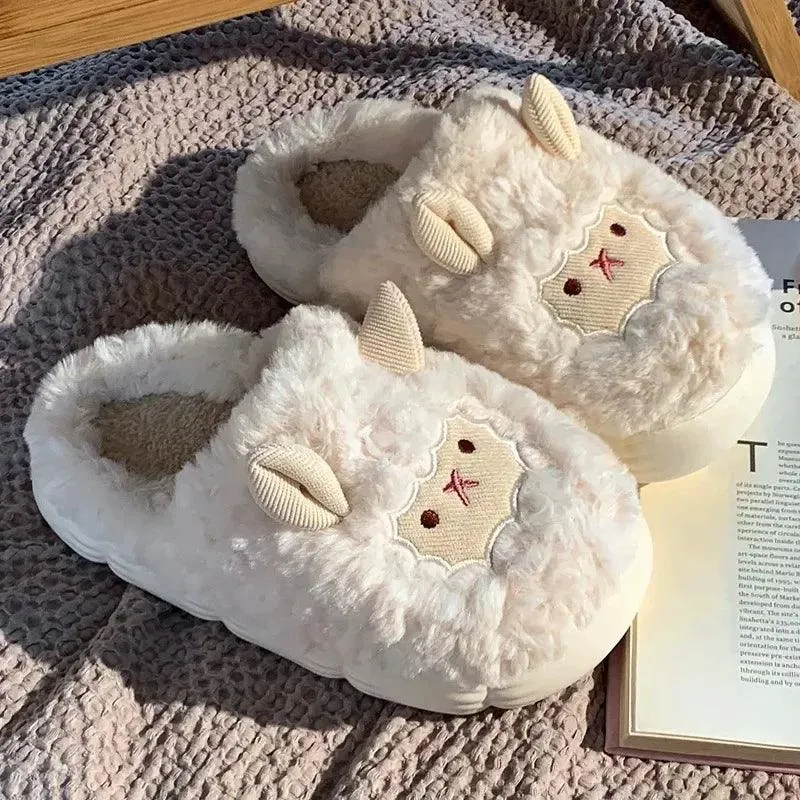 Fluffy Sheep Slippers – Cozy Plush House Shoes in Two Colors