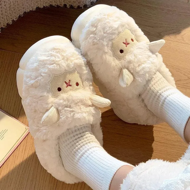 Fluffy Sheep Slippers – Cozy Plush House Shoes in Two Colors