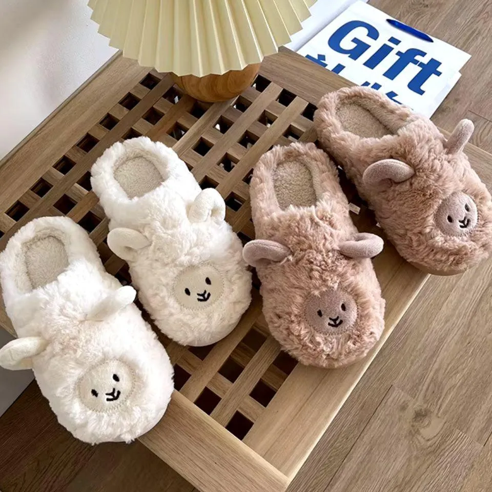 Fluffy Sheep Slippers – Cozy Plush House Shoes in Two Colors