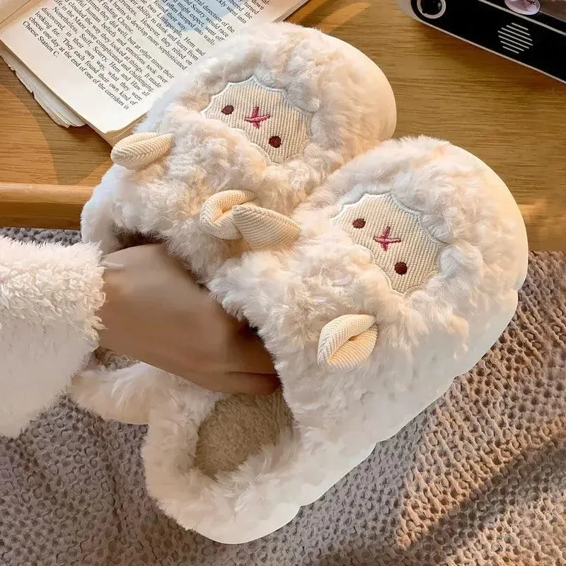 Fluffy Sheep Slippers – Cozy Plush House Shoes in Two Colors