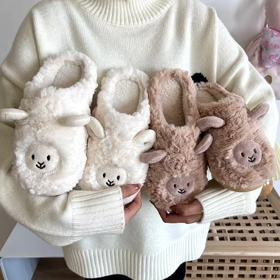 Fluffy Sheep Slippers – Cozy Plush House Shoes in Two Colors