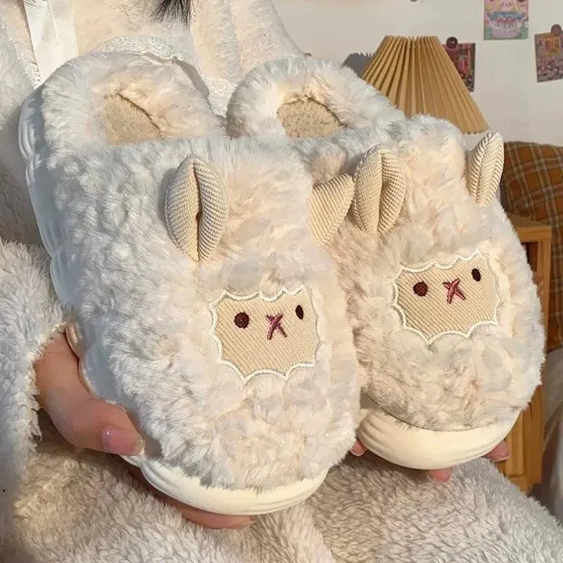Fluffy Sheep Slippers – Cozy Plush House Shoes in Two Colors