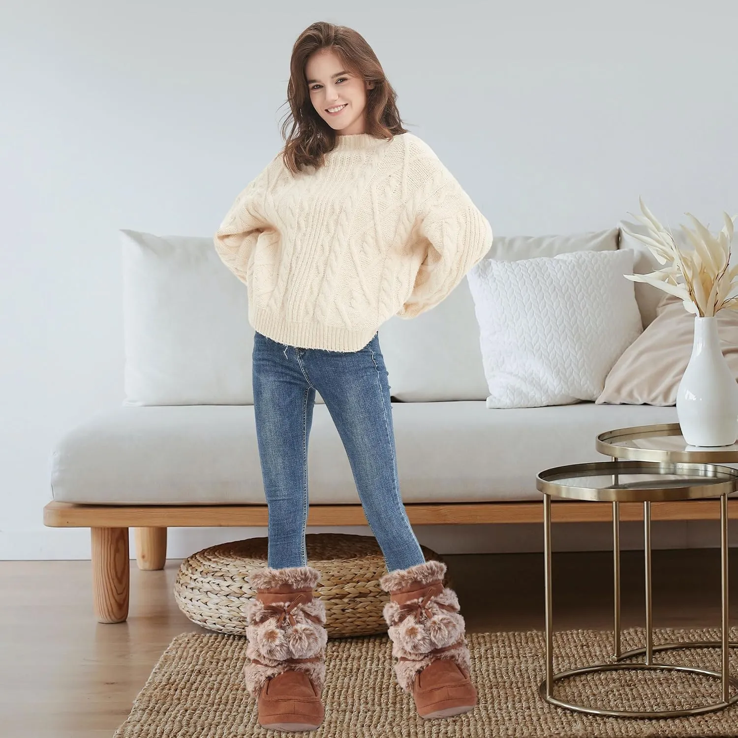 Forfoot Slipper Boots, Cozy Indoor Booties for Women Fluffy Comfortable House Shoes Fuzzy Anti-Slip Boots Winter