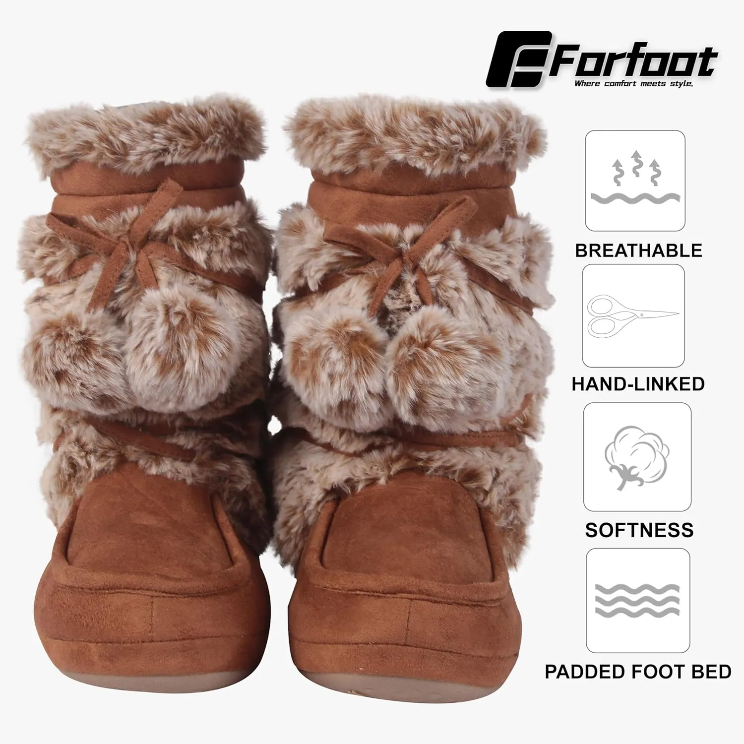 Forfoot Slipper Boots, Cozy Indoor Booties for Women Fluffy Comfortable House Shoes Fuzzy Anti-Slip Boots Winter