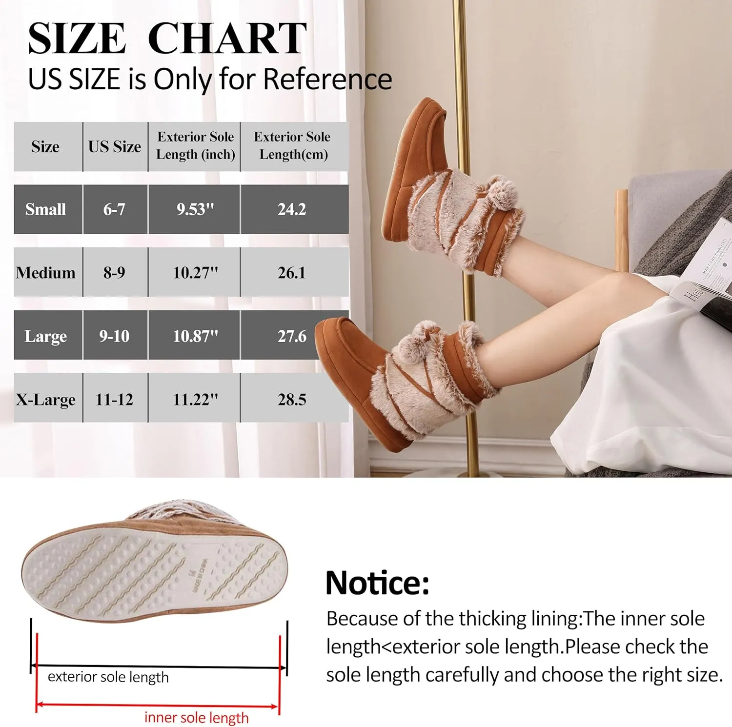 Forfoot Slipper Boots, Cozy Indoor Booties for Women Fluffy Comfortable House Shoes Fuzzy Anti-Slip Boots Winter