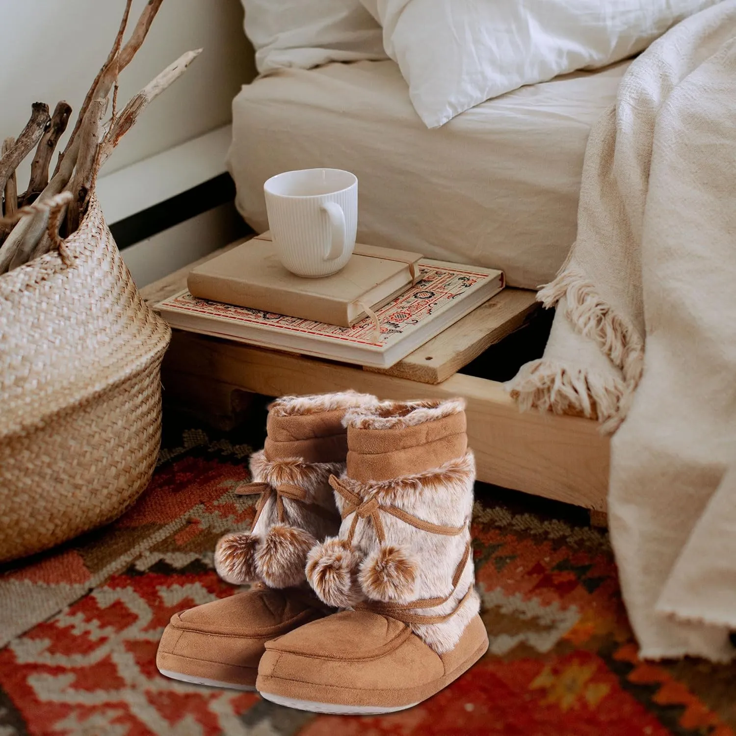 Forfoot Slipper Boots, Cozy Indoor Booties for Women Fluffy Comfortable House Shoes Fuzzy Anti-Slip Boots Winter