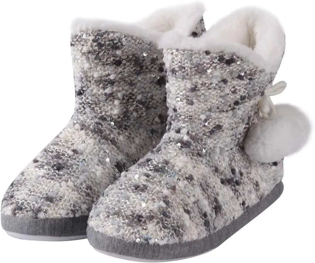 Forfoot Slippers Womens Indoor Slipper Boots for Ladies Girls with Knitted Upper and Bow