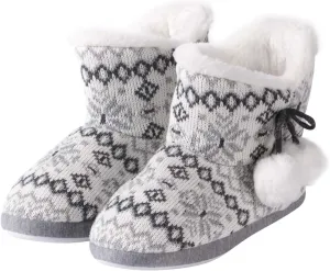 Forfoot Slippers Womens Indoor Slipper Boots for Ladies Girls with Knitted Upper and Bow
