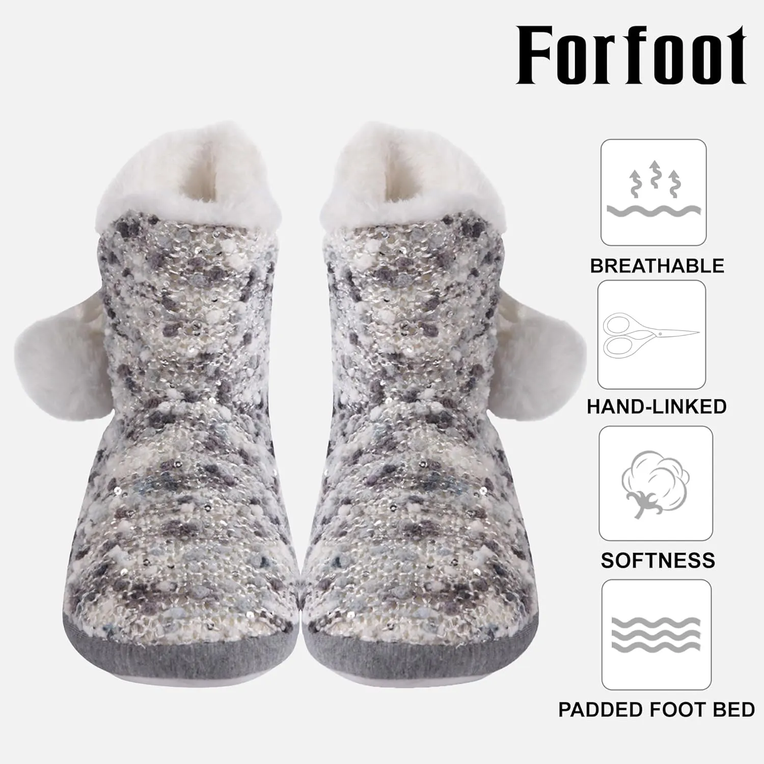 Forfoot Slippers Womens Indoor Slipper Boots for Ladies Girls with Knitted Upper and Bow