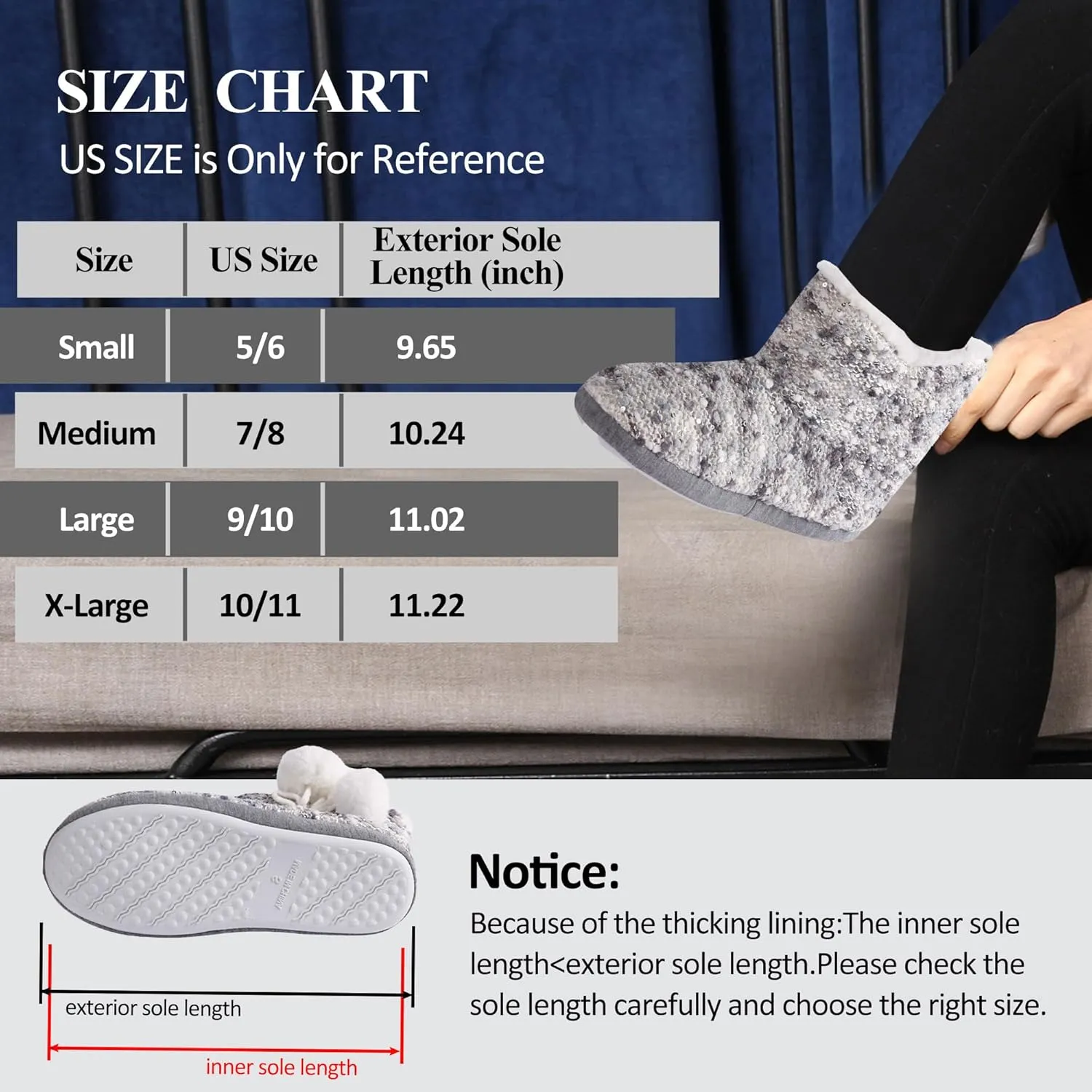 Forfoot Slippers Womens Indoor Slipper Boots for Ladies Girls with Knitted Upper and Bow