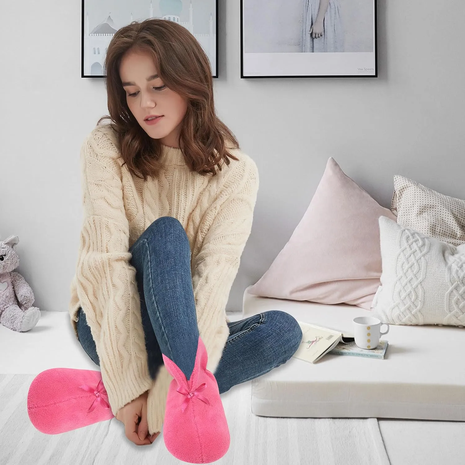 Forfoot Women's Bootie Slippers, Cozy Coral Fleece Non Slip Indoor House Shoes