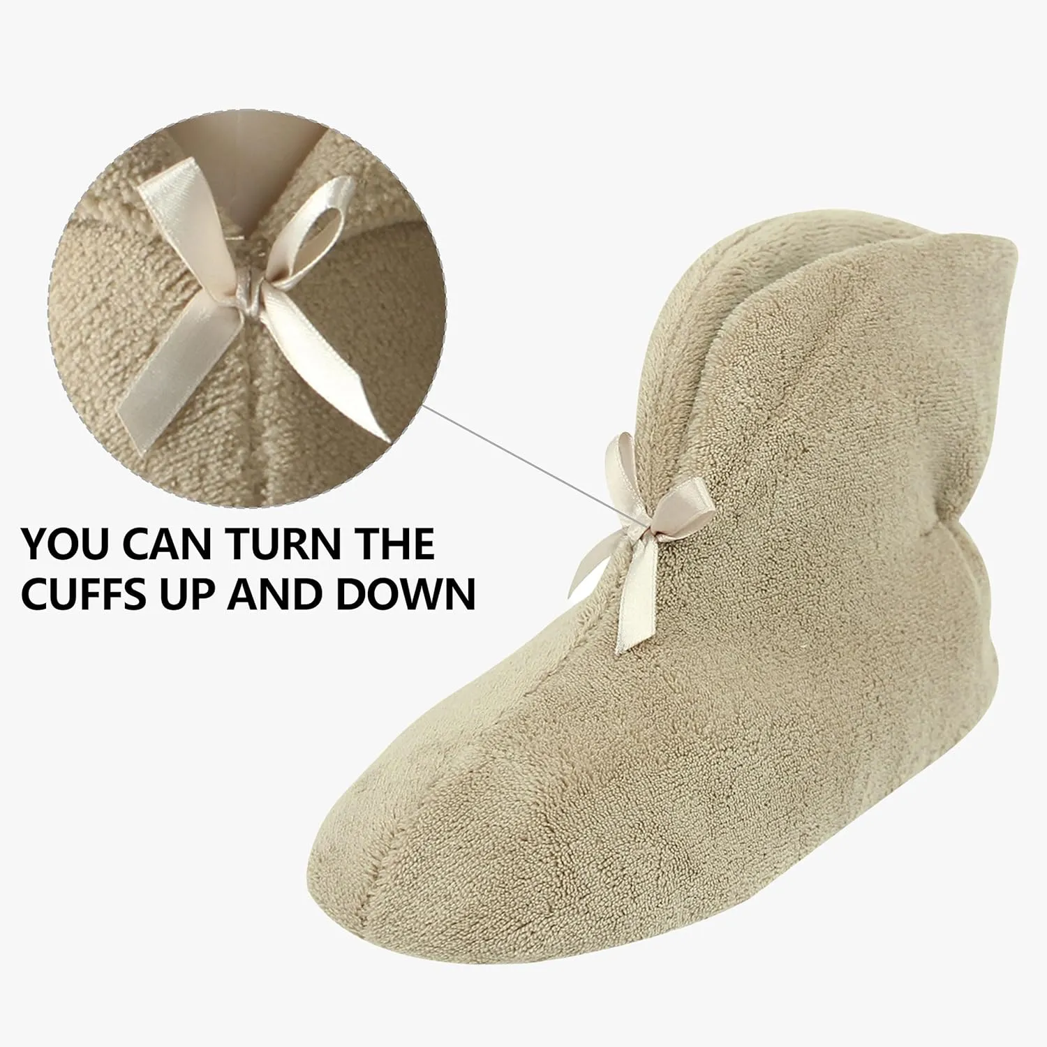 Forfoot Women's Bootie Slippers, Cozy Coral Fleece Non Slip Indoor House Shoes