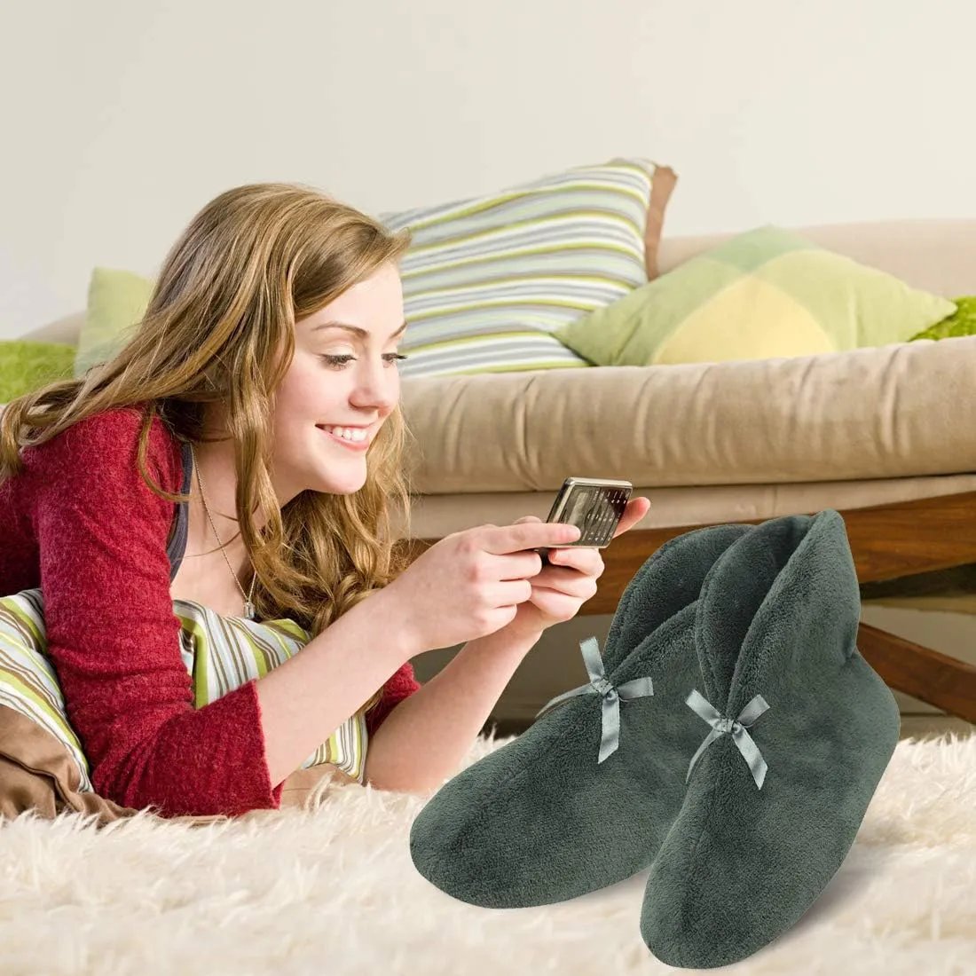 Forfoot Women's Bootie Slippers, Cozy Coral Fleece Non Slip Indoor House Shoes