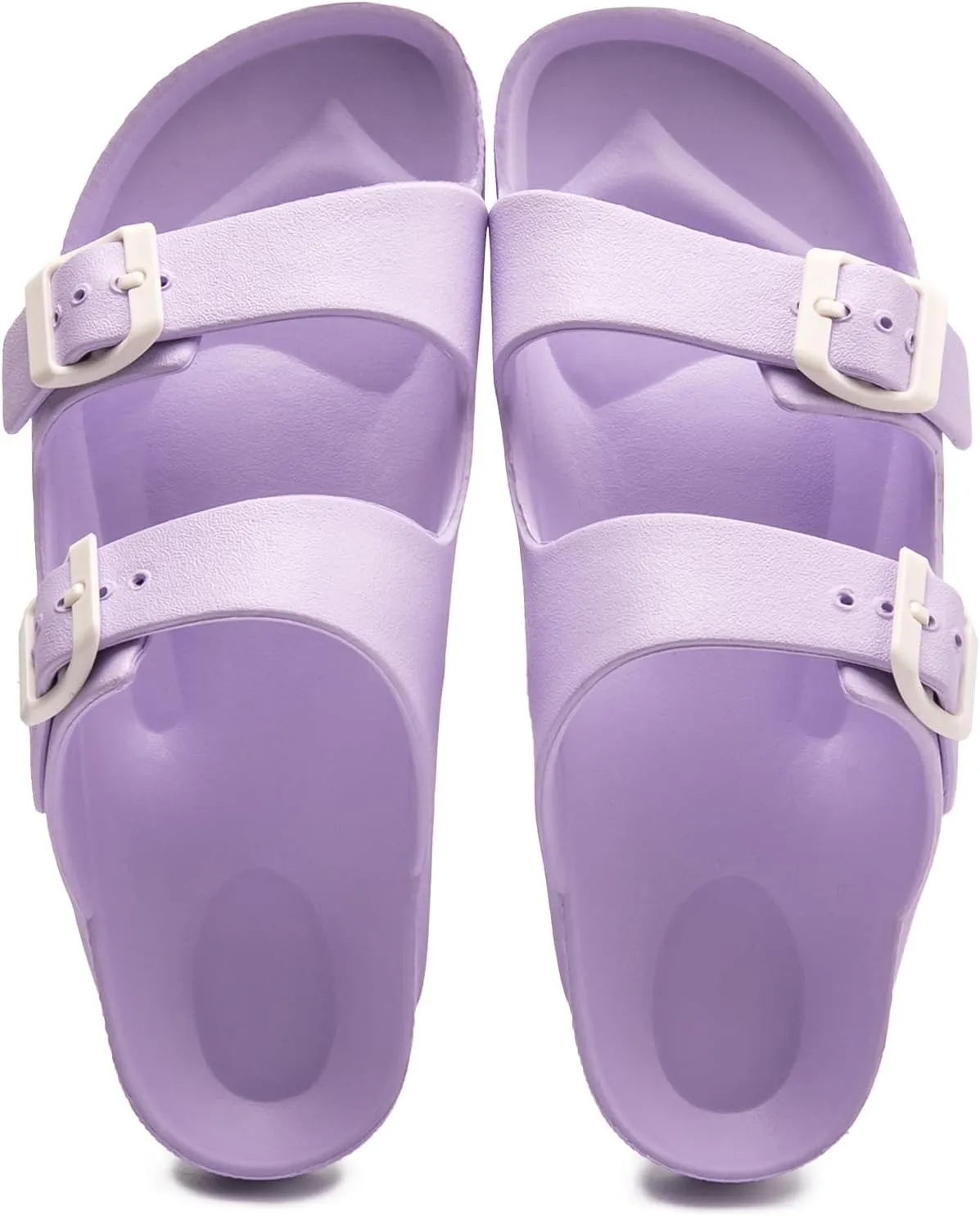 FUNKYMONKEY Women's Comfort Slides Double Buckle Adjustable Plastics Flat Sandals