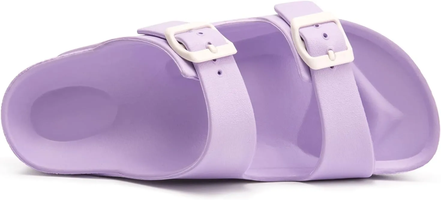 FUNKYMONKEY Women's Comfort Slides Double Buckle Adjustable Plastics Flat Sandals