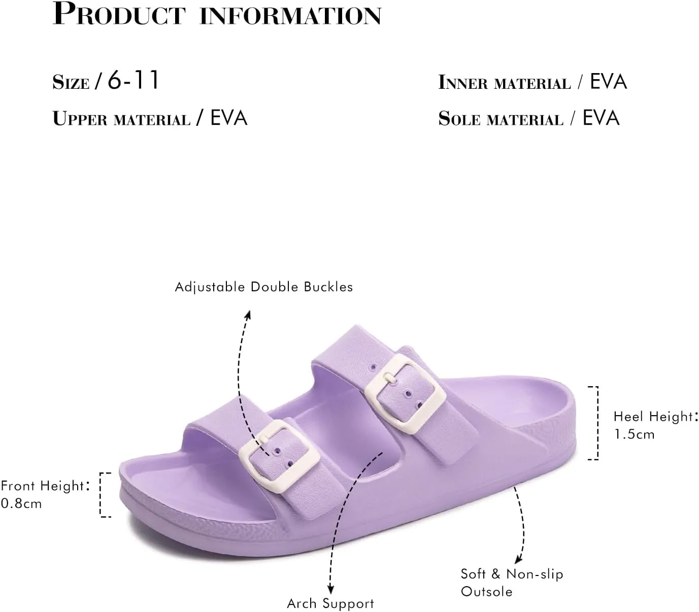 FUNKYMONKEY Women's Comfort Slides Double Buckle Adjustable Plastics Flat Sandals