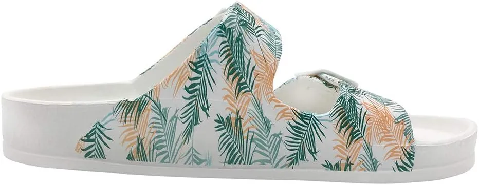 FUNKYMONKEY Women's Comfort Slides Double Buckle Adjustable Plastics Flat Sandals