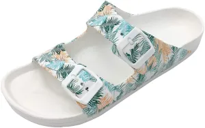 FUNKYMONKEY Women's Comfort Slides Double Buckle Adjustable Plastics Flat Sandals