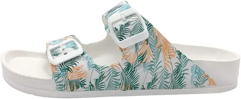 FUNKYMONKEY Women's Comfort Slides Double Buckle Adjustable Plastics Flat Sandals