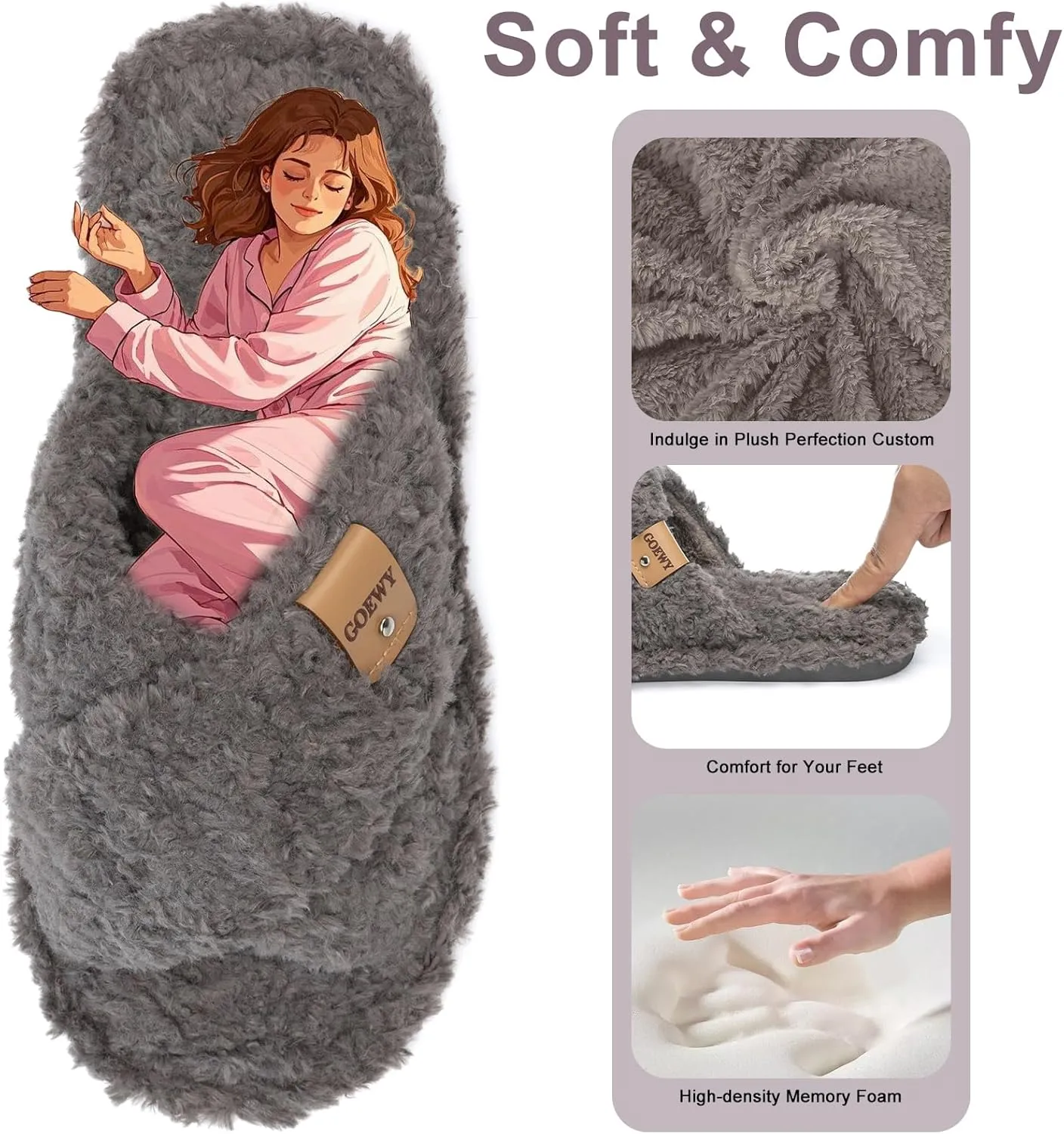 Fuzzy Open Toe Slippers for Women Indoor and Outdoor with Memory Foam Cozy Cross Band Women's Slipper Cute Soft House Shoes Slip On Gifts for Womens Mom Her Ladies Bridesmaid