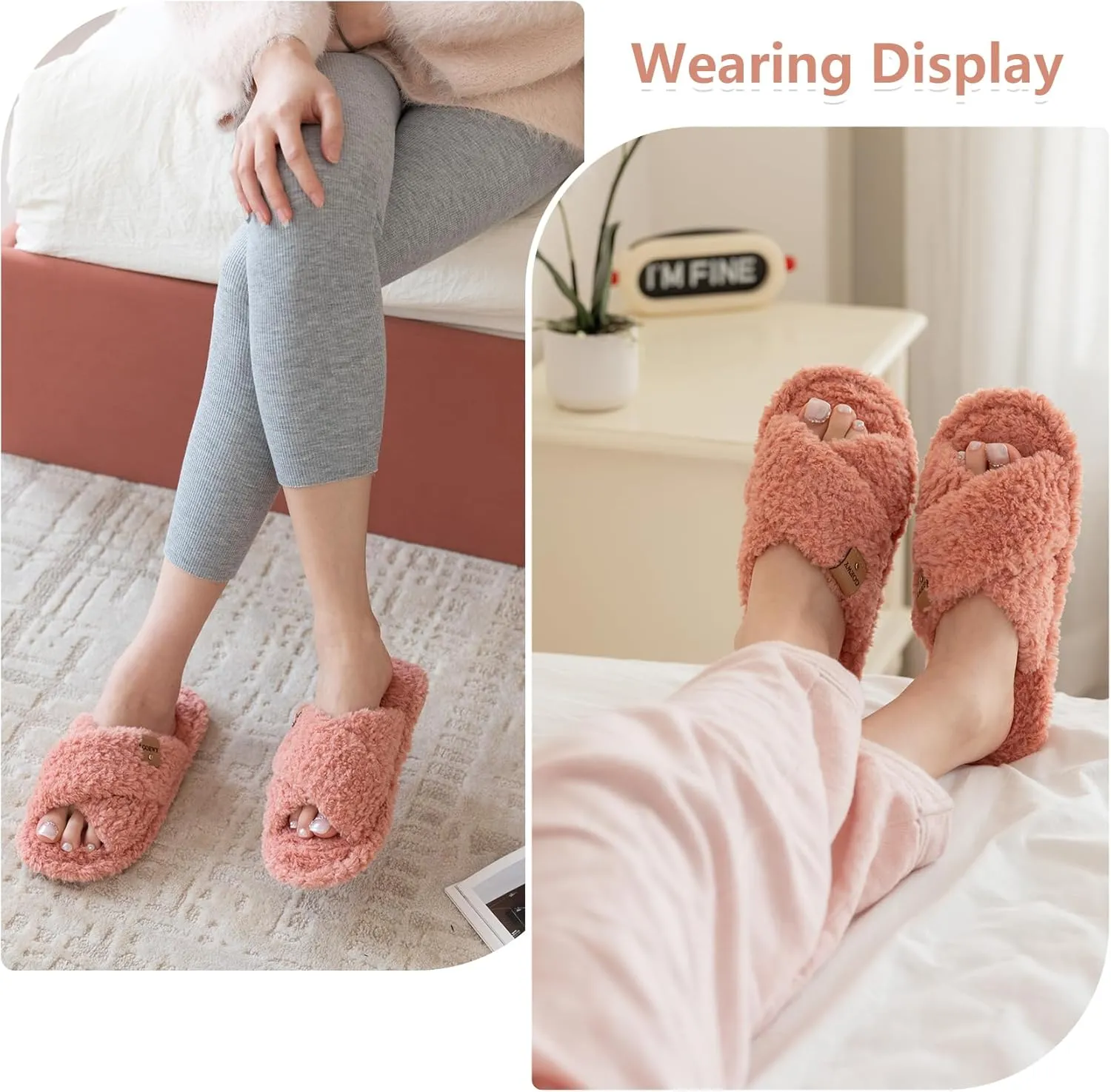Fuzzy Open Toe Slippers for Women Indoor and Outdoor with Memory Foam Cozy Cross Band Women's Slipper Cute Soft House Shoes Slip On Gifts for Womens Mom Her Ladies Bridesmaid
