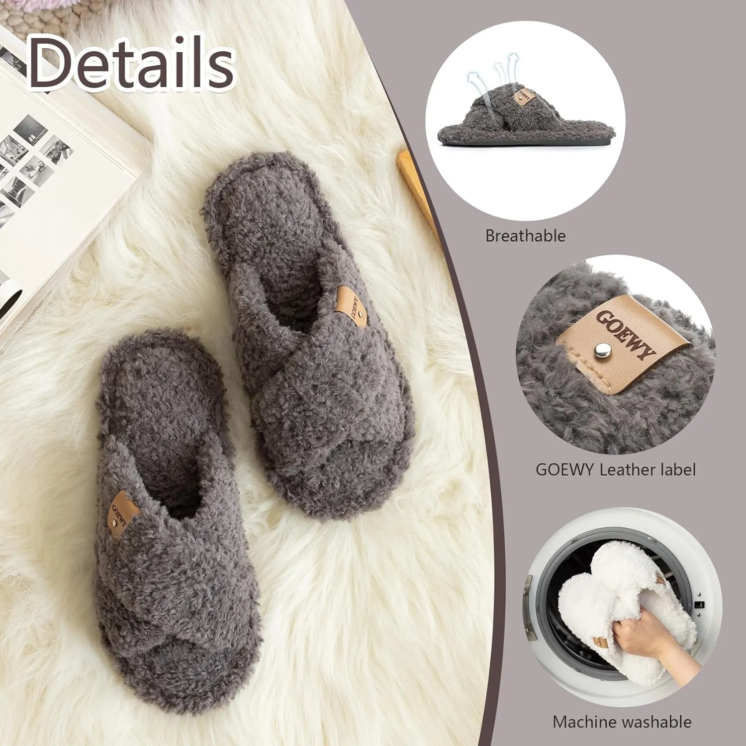 Fuzzy Open Toe Slippers for Women Indoor and Outdoor with Memory Foam Cozy Cross Band Women's Slipper Cute Soft House Shoes Slip On Gifts for Womens Mom Her Ladies Bridesmaid