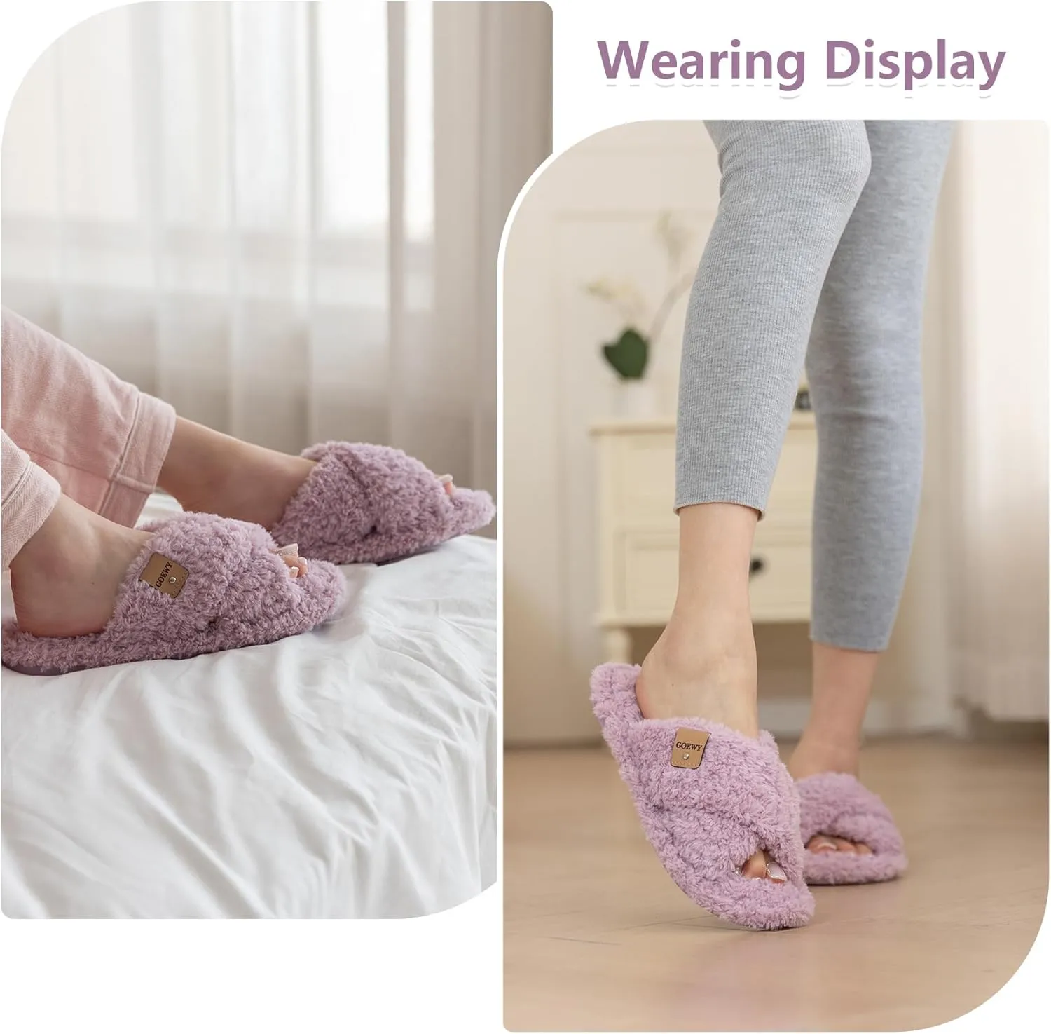 Fuzzy Open Toe Slippers for Women Indoor and Outdoor with Memory Foam Cozy Cross Band Women's Slipper Cute Soft House Shoes Slip On Gifts for Womens Mom Her Ladies Bridesmaid