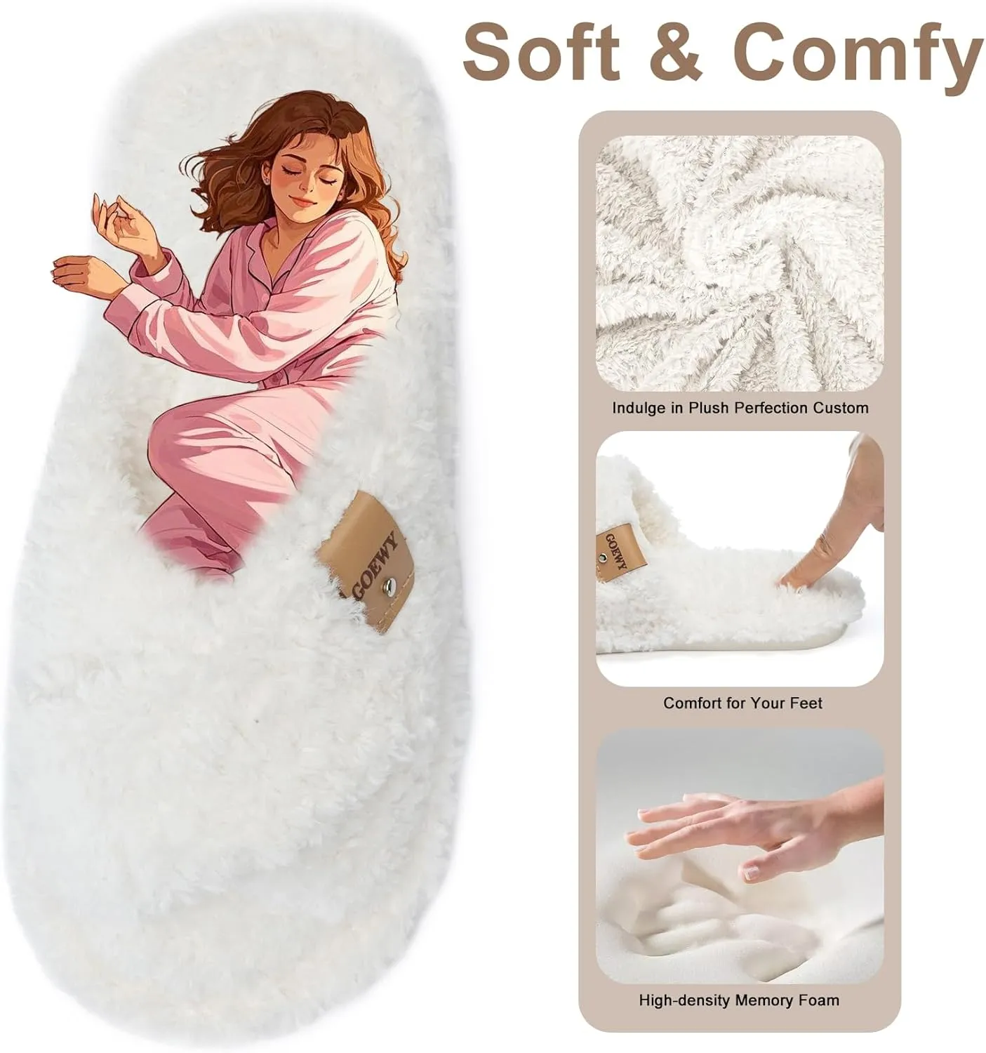 Fuzzy Open Toe Slippers for Women Indoor and Outdoor with Memory Foam Cozy Cross Band Women's Slipper Cute Soft House Shoes Slip On Gifts for Womens Mom Her Ladies Bridesmaid