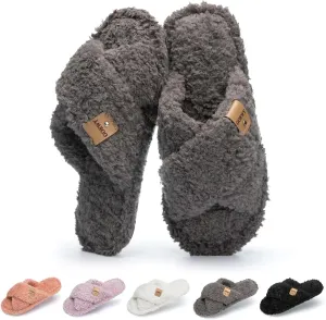 Fuzzy Open Toe Slippers for Women Indoor and Outdoor with Memory Foam Cozy Cross Band Women's Slipper Cute Soft House Shoes Slip On Gifts for Womens Mom Her Ladies Bridesmaid