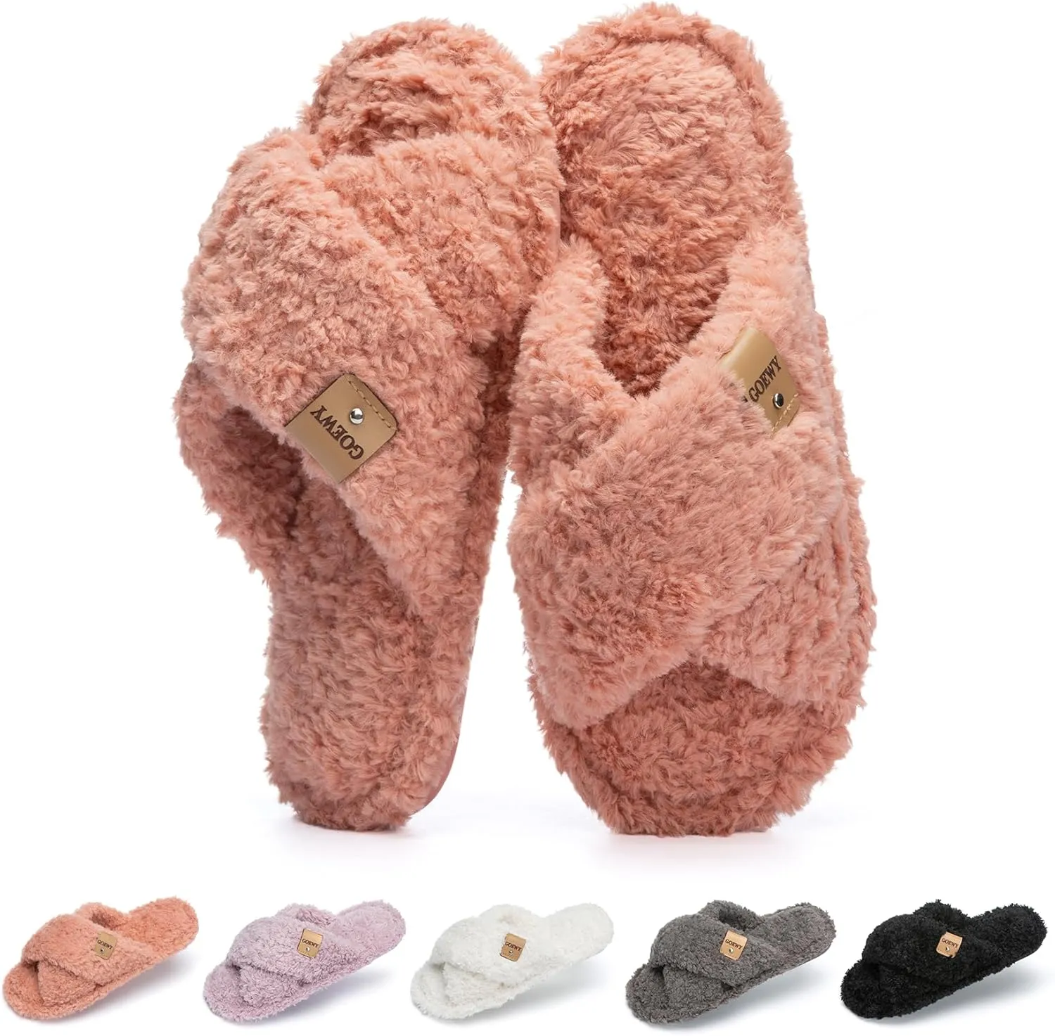 Fuzzy Open Toe Slippers for Women Indoor and Outdoor with Memory Foam Cozy Cross Band Women's Slipper Cute Soft House Shoes Slip On Gifts for Womens Mom Her Ladies Bridesmaid