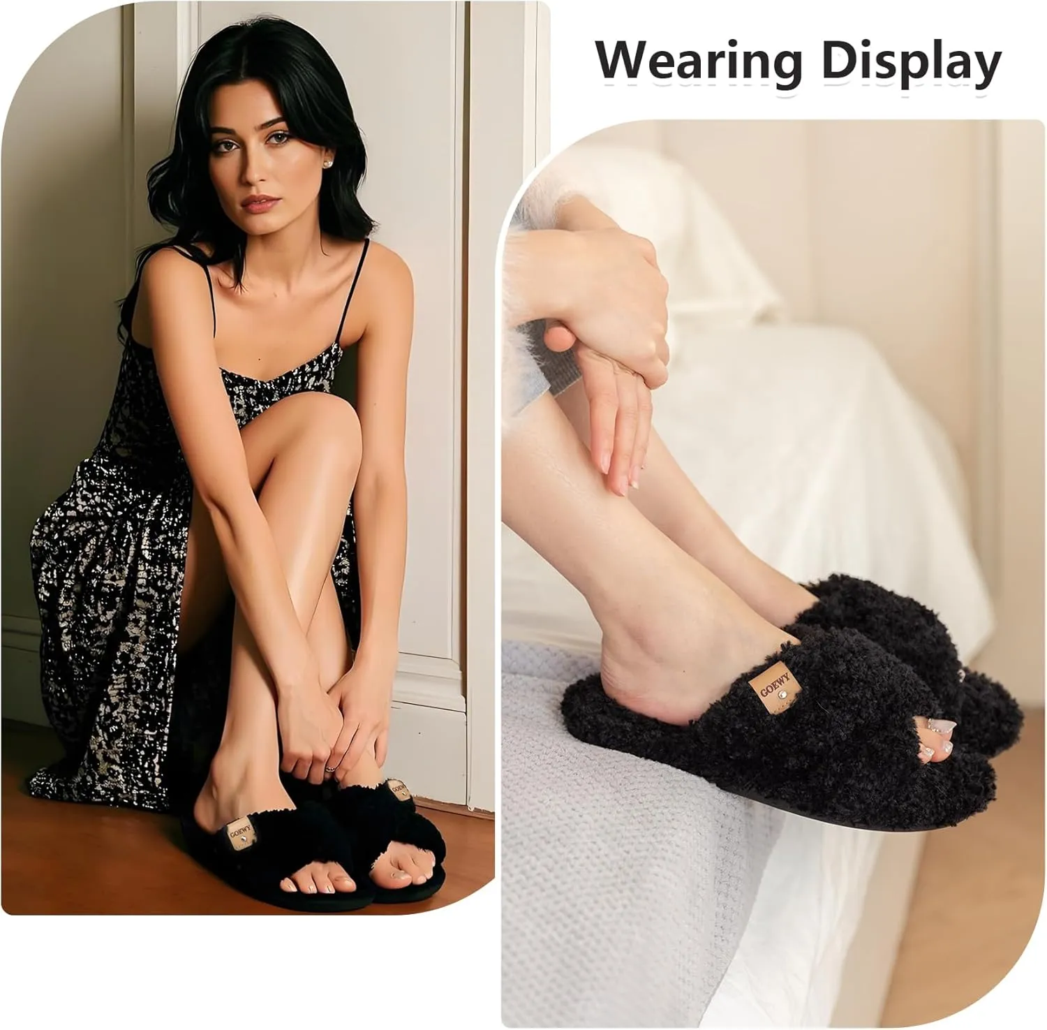 Fuzzy Open Toe Slippers for Women Indoor and Outdoor with Memory Foam Cozy Cross Band Women's Slipper Cute Soft House Shoes Slip On Gifts for Womens Mom Her Ladies Bridesmaid